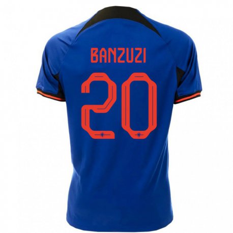 Kandiny Kinder Niederländische Ezechiel Banzuzi #20 Königsblau Auswärtstrikot Trikot 22-24 T-shirt