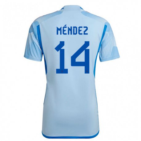 Kandiny Kinder Spanische Maria Mendez #14 Himmelblau Auswärtstrikot Trikot 22-24 T-shirt