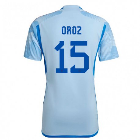 Kandiny Kinder Spanische Maite Oroz #15 Himmelblau Auswärtstrikot Trikot 22-24 T-shirt