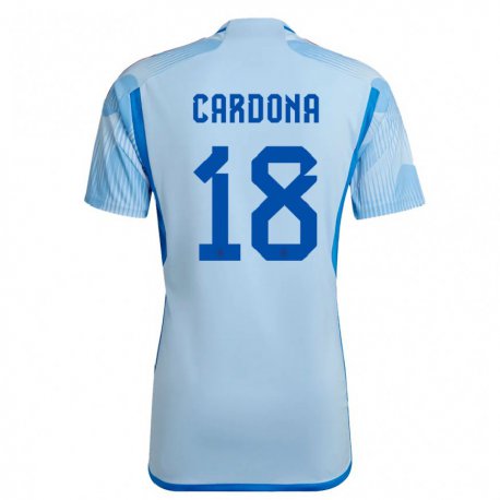 Kandiny Kinder Spanische Marta Cardona #18 Himmelblau Auswärtstrikot Trikot 22-24 T-shirt