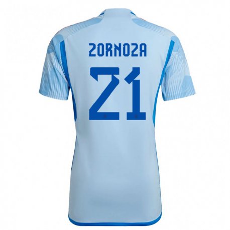 Kandiny Kinder Spanische Claudia Zornoza #21 Himmelblau Auswärtstrikot Trikot 22-24 T-shirt