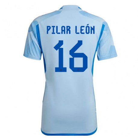 Kandiny Kinder Spanische Maria Pilar Leon #16 Himmelblau Auswärtstrikot Trikot 22-24 T-shirt