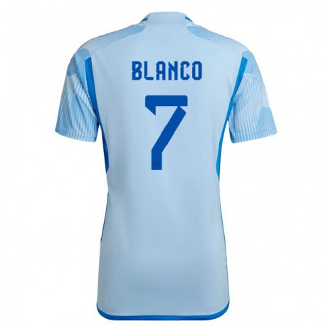Kandiny Kinder Spanische Fabio Blanco #7 Himmelblau Auswärtstrikot Trikot 22-24 T-shirt