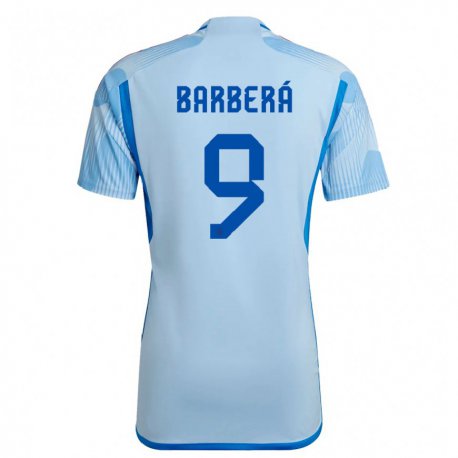 Kandiny Kinder Spanische Victor Barbera #9 Himmelblau Auswärtstrikot Trikot 22-24 T-shirt
