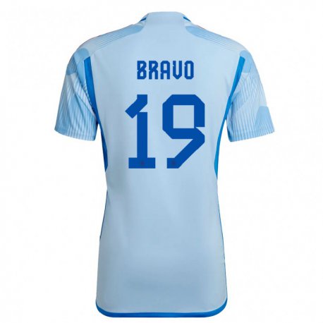 Kandiny Kinder Spanische Iker Bravo #19 Himmelblau Auswärtstrikot Trikot 22-24 T-shirt