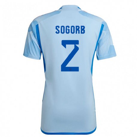 Kandiny Kinder Spanische Carles Sogorb #2 Himmelblau Auswärtstrikot Trikot 22-24 T-shirt