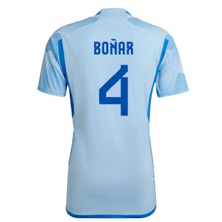 Kandiny Kinder Spanische Javier Bonar #4 Himmelblau Auswärtstrikot Trikot 22-24 T-shirt