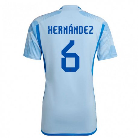 Kandiny Kinder Spanische Gerard Hernandez #6 Himmelblau Auswärtstrikot Trikot 22-24 T-shirt