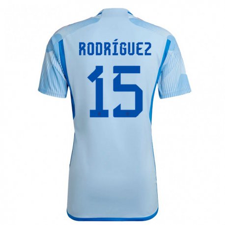 Kandiny Kinder Spanische Dani Rodriguez #15 Himmelblau Auswärtstrikot Trikot 22-24 T-shirt