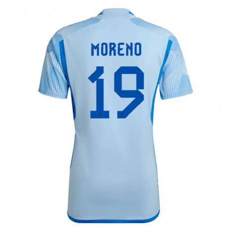 Kandiny Kinder Spanische Victor Moreno #19 Himmelblau Auswärtstrikot Trikot 22-24 T-shirt