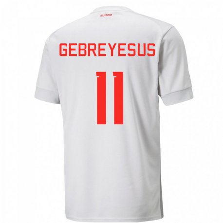Kandiny Kinder Schweizer Esey Gebreyesus #11 Weiß Auswärtstrikot Trikot 22-24 T-shirt