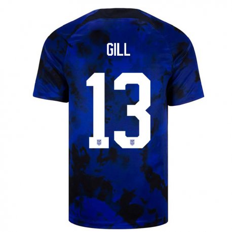 Kandiny Kinder Us-amerikanische Adrian Gill #13 Königsblau Auswärtstrikot Trikot 22-24 T-shirt