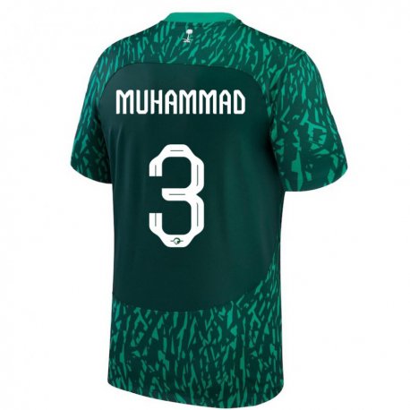 Kandiny Kinder Saudi-arabische Lin Muhammad #3 Dunkelgrün Auswärtstrikot Trikot 22-24 T-shirt