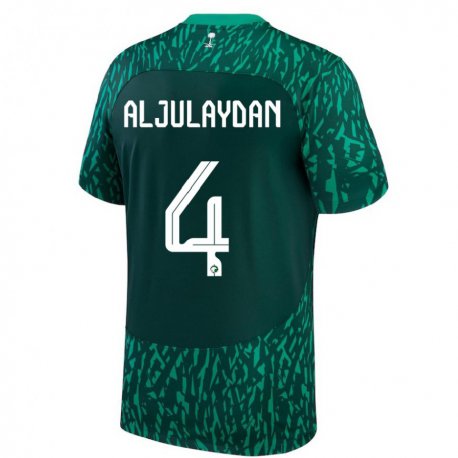 Kandiny Kinder Saudi-arabische Ahmed Aljulaydan #4 Dunkelgrün Auswärtstrikot Trikot 22-24 T-shirt