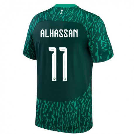 Kandiny Kinder Saudi-arabische Abbas Alhassan #11 Dunkelgrün Auswärtstrikot Trikot 22-24 T-shirt