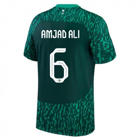Kandiny Kinder Saudi-arabische Amjad Ali #6 Dunkelgrün Auswärtstrikot Trikot 22-24 T-shirt