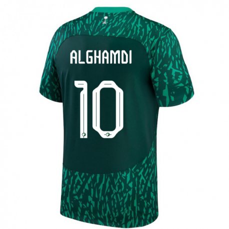 Kandiny Kinder Saudi-arabische Ahmad Alghamdi #10 Dunkelgrün Auswärtstrikot Trikot 22-24 T-shirt