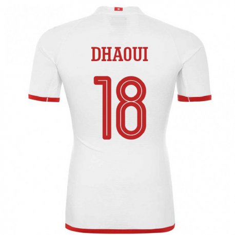 Kandiny Kinder Tunesische Mouhamed Dhaoui #18 Weiß Auswärtstrikot Trikot 22-24 T-shirt
