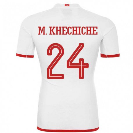 Kandiny Kinder Tunesische Mohamed Amine Khechiche #24 Weiß Auswärtstrikot Trikot 22-24 T-shirt