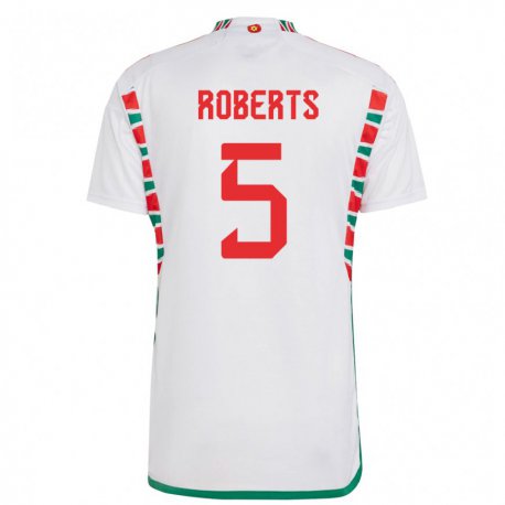 Kandiny Kinder Walisische Rhiannon Roberts #5 Weiß Auswärtstrikot Trikot 22-24 T-shirt