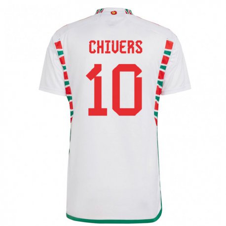 Kandiny Kinder Walisische Chloe Chivers #10 Weiß Auswärtstrikot Trikot 22-24 T-shirt
