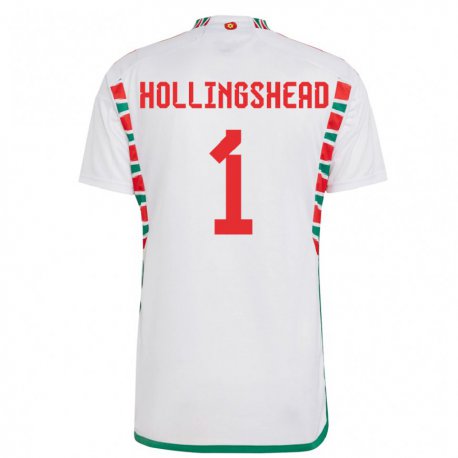 Kandiny Kinder Walisische Ronnie Hollingshead #1 Weiß Auswärtstrikot Trikot 22-24 T-shirt