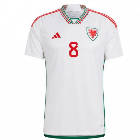 Kandiny Kinder Walisische Ben Lloyd #8 Weiß Auswärtstrikot Trikot 22-24 T-shirt