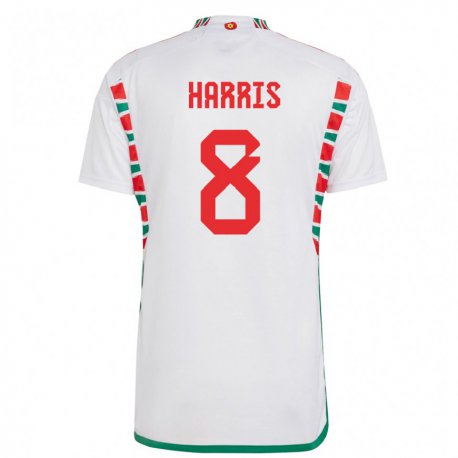 Kandiny Kinder Walisische Luke Harris #8 Weiß Auswärtstrikot Trikot 22-24 T-shirt