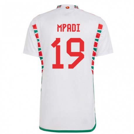 Kandiny Kinder Walisische Japhet Mpadi #19 Weiß Auswärtstrikot Trikot 22-24 T-shirt
