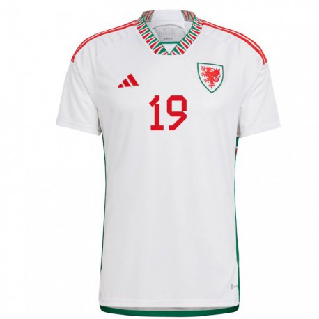 Kandiny Kinder Walisische Japhet Mpadi #19 Weiß Auswärtstrikot Trikot 22-24 T-shirt
