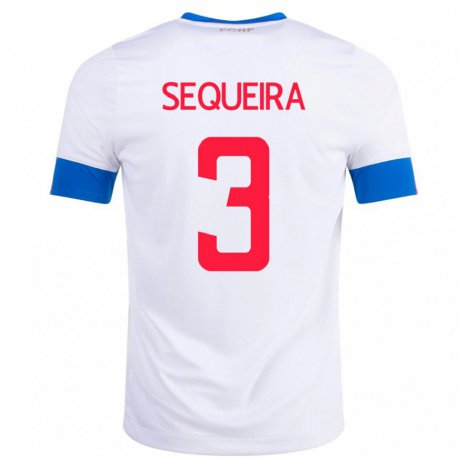 Kandiny Kinder Costa-ricanische Douglas Sequeira #3 Weiß Auswärtstrikot Trikot 22-24 T-shirt