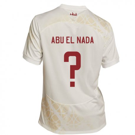 Kandiny Kinder Katarische Mahmoud Abu El Nada #0 Goldbeige Auswärtstrikot Trikot 22-24 T-shirt
