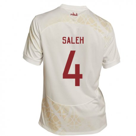 Kandiny Kinder Katarische Hagar Saleh #4 Goldbeige Auswärtstrikot Trikot 22-24 T-shirt