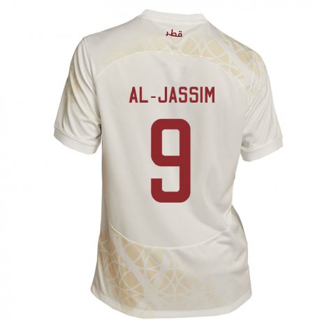 Kandiny Kinder Katarische Kholoud Al Jassim #9 Goldbeige Auswärtstrikot Trikot 22-24 T-shirt