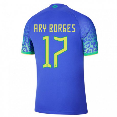 Kandiny Kinder Brasilianische Ary Borges #17 Blau Auswärtstrikot Trikot 22-24 T-shirt