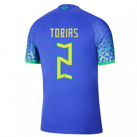 Kandiny Kinder Brasilianische Vinicius Tobias #2 Blau Auswärtstrikot Trikot 22-24 T-shirt