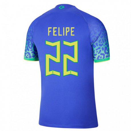 Kandiny Kinder Brasilianische Cayo Felipe #22 Blau Auswärtstrikot Trikot 22-24 T-shirt