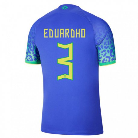 Kandiny Kinder Brasilianische Eduardho #3 Blau Auswärtstrikot Trikot 22-24 T-shirt