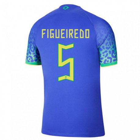 Kandiny Kinder Brasilianische Vitor Figueiredo #5 Blau Auswärtstrikot Trikot 22-24 T-shirt