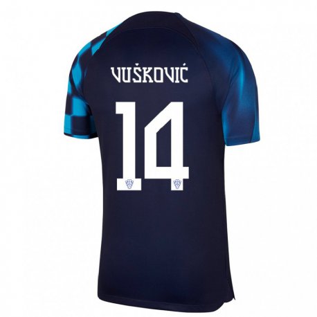 Kandiny Kinder Kroatische Mario Vuskovic #14 Dunkelblau Auswärtstrikot Trikot 22-24 T-shirt