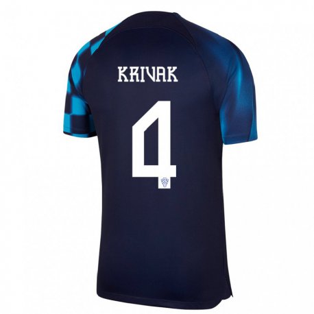 Kandiny Kinder Kroatische Fabijan Krivak #4 Dunkelblau Auswärtstrikot Trikot 22-24 T-shirt