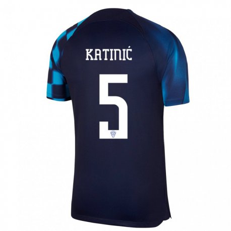 Kandiny Kinder Kroatische Maro Katinic #5 Dunkelblau Auswärtstrikot Trikot 22-24 T-shirt
