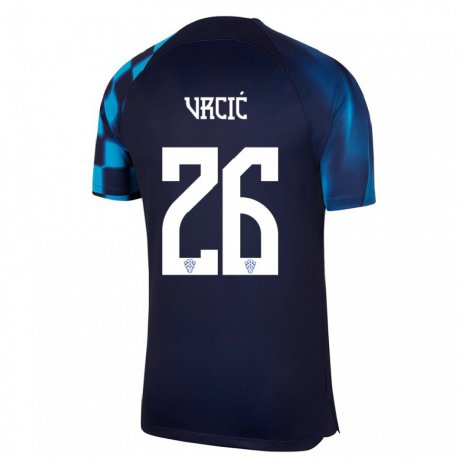 Kandiny Kinder Kroatische Jere Vrcic #26 Dunkelblau Auswärtstrikot Trikot 22-24 T-shirt