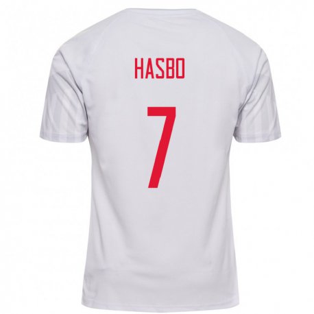Kandiny Kinder Dänische Josefine Hasbo #7 Weiß Auswärtstrikot Trikot 22-24 T-shirt