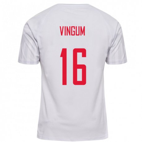Kandiny Kinder Dänische Alberte Vingum #16 Weiß Auswärtstrikot Trikot 22-24 T-shirt
