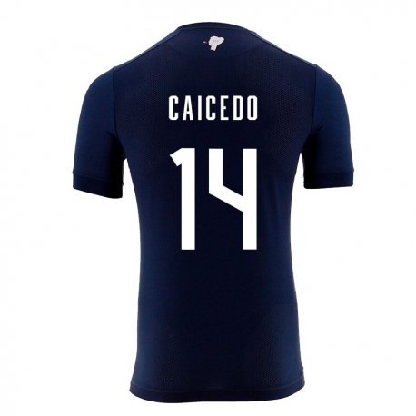 Kandiny Kinder Ecuadorianische Carina Caicedo #14 Marineblau Auswärtstrikot Trikot 22-24 T-shirt
