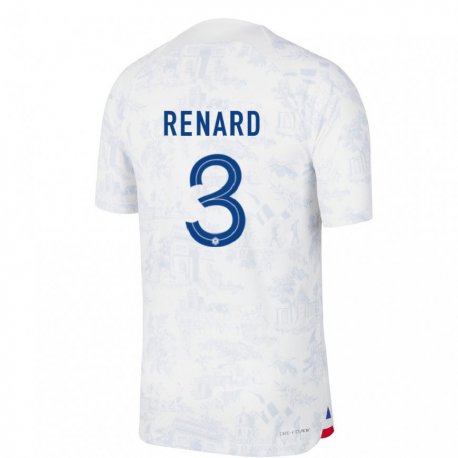 Kandiny Kinder Französische Wendie Renard #3 Weiß Blau Auswärtstrikot Trikot 22-24 T-shirt