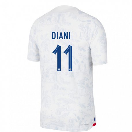 Kandiny Kinder Französische Kadidiatou Diani #11 Weiß Blau Auswärtstrikot Trikot 22-24 T-shirt