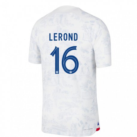 Kandiny Kinder Französische Justine Lerond #16 Weiß Blau Auswärtstrikot Trikot 22-24 T-shirt