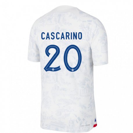 Kandiny Kinder Französische Delphine Cascarino #20 Weiß Blau Auswärtstrikot Trikot 22-24 T-shirt